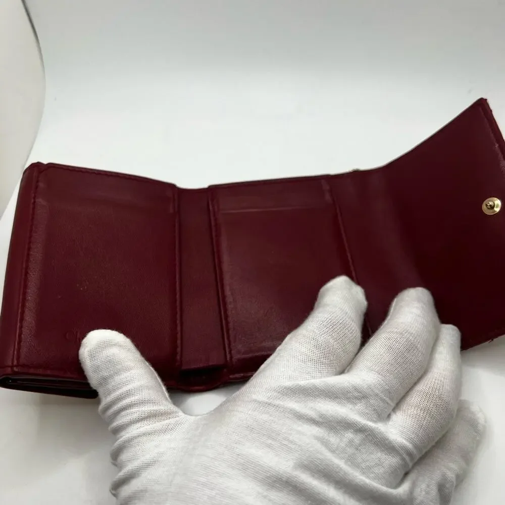GUC Dior Red Lotus Cannage Patent Trifold Wallet